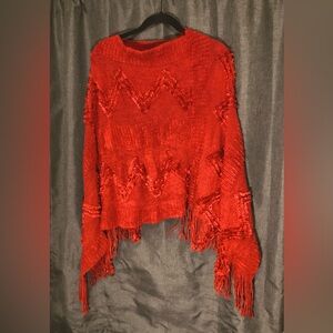 Red Knitted Shawl Poncho | Fall & Winter apparel | Women’s